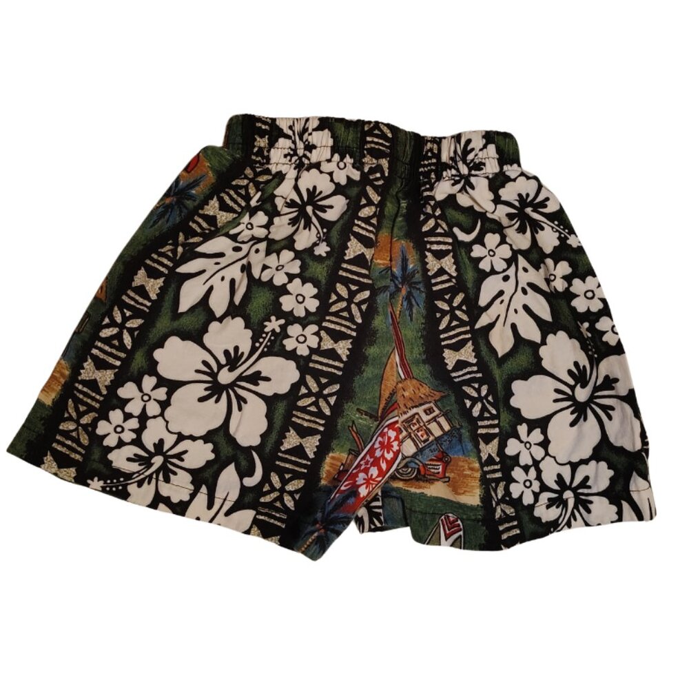 Vintage Style Boys Green Aloha Hawaiian Print Shorts - Size 2T‎